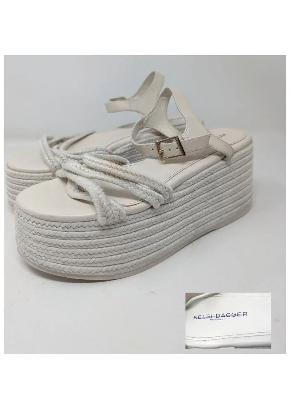 Kelsi Dagger White Flatform Sandal 8.5 Mend Espadrille Braid